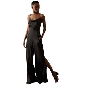 Hutch Black Satin Cowl Neck Spaghetti Strap Jumpsuit size women’s 4